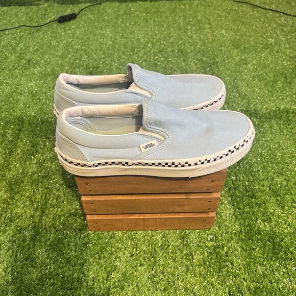 Vans Classic Slip-On Check Foxing Cool Blue & True White Skate Shoes M6 W7.5 - Picture 1 of 10